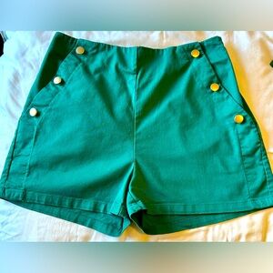 Happily Grey Kelly Green Sailor Shorts Brass Buttons Sz M High Waisted Nautical